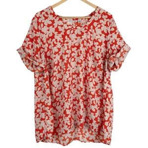 Halogen Orange Floral Short Sleeve Hi-Low Blouse Size 1X